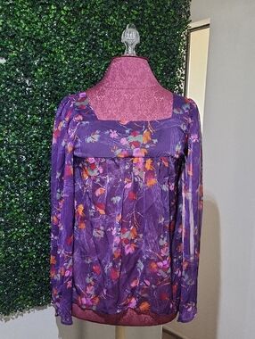 Fire Los Angeles Purple Floral Long-Sleeve Square-Neck Top